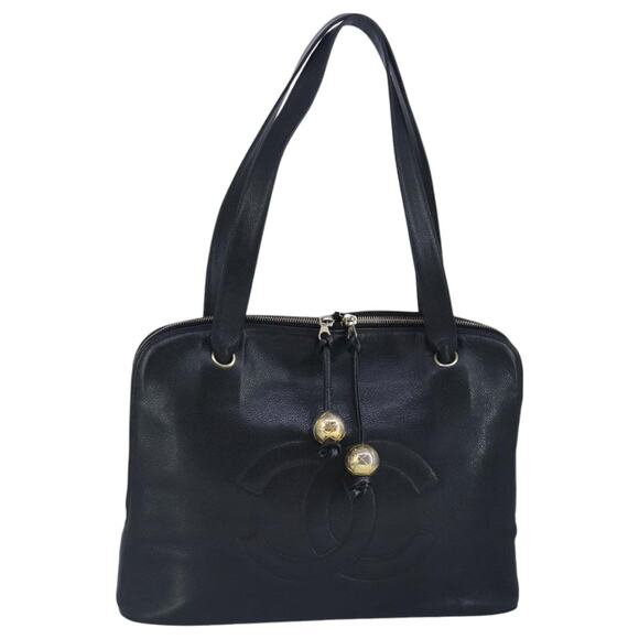 CHANEL Coco Mark Tote Bag Caviar Skin Black Gold CC - Picture 1 of 16
